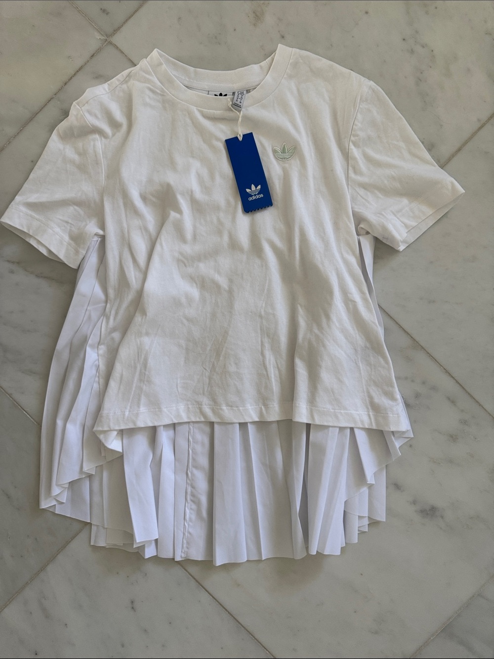 adidas White Pleated Short Sleeve Tee